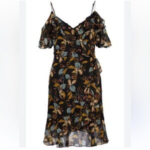 NICOLAS Black Floral V Neck Spaghetti Strap Ruffle Silk Cotton Mini Boho Dress 4